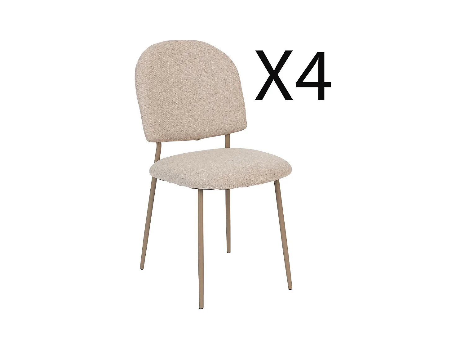 Lot de  4 chaises en Polyester coloris beige et pieds en acier -Longueur 43  x Profondeur 57 x Hauteur 84  cm