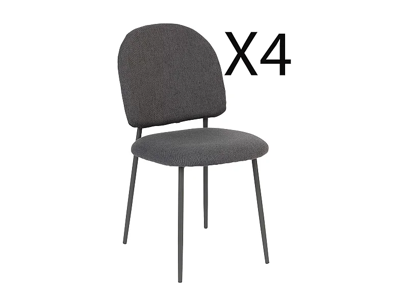 Lot de  4 chaises en Polyester coloris gris et pieds en acier -Longueur 43  x Profondeur 57 x Hauteur 84  cm