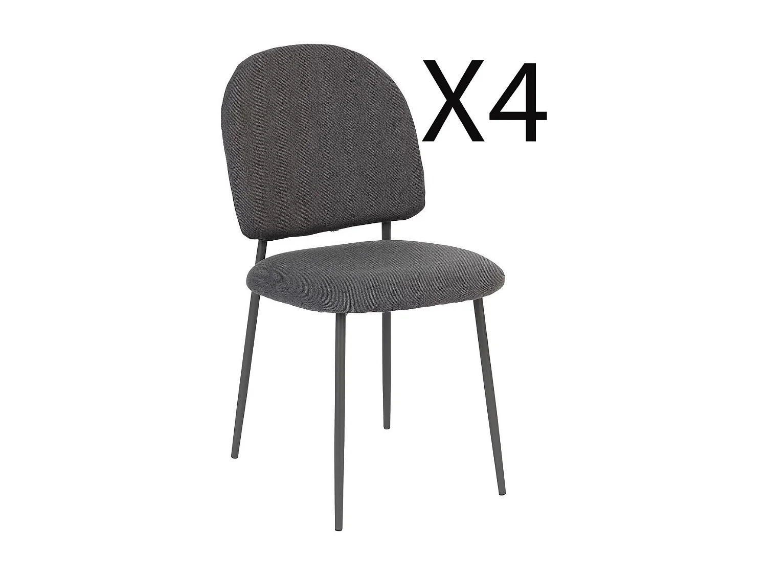 Lot de  4 chaises en Polyester coloris gris et pieds en acier -Longueur 43  x Profondeur 57 x Hauteur 84  cm