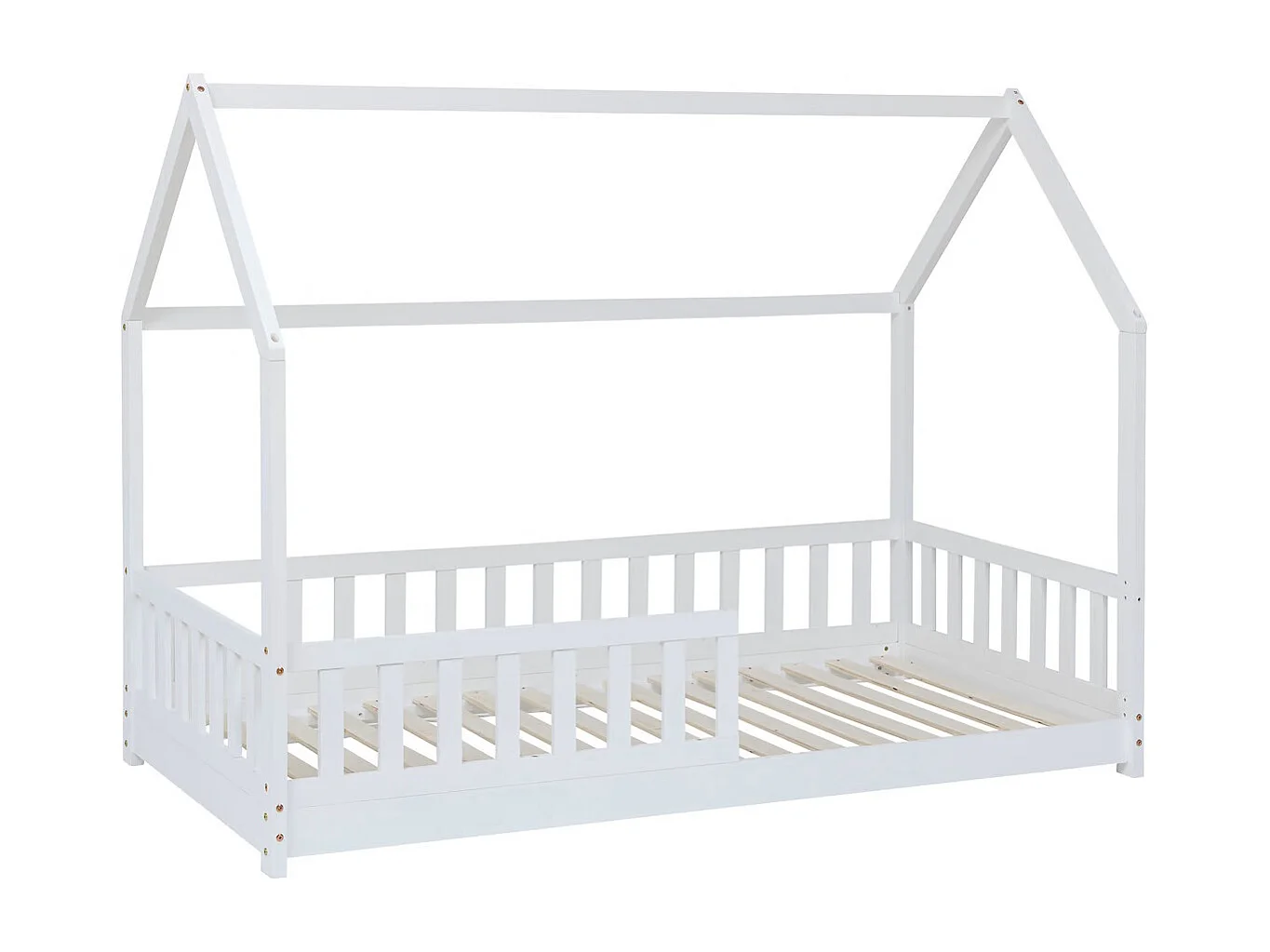 Lit cabane pour enfant en bois coloris blanc - Longueur 195 x Profondeur 98 x Hauteur 145,5 cm