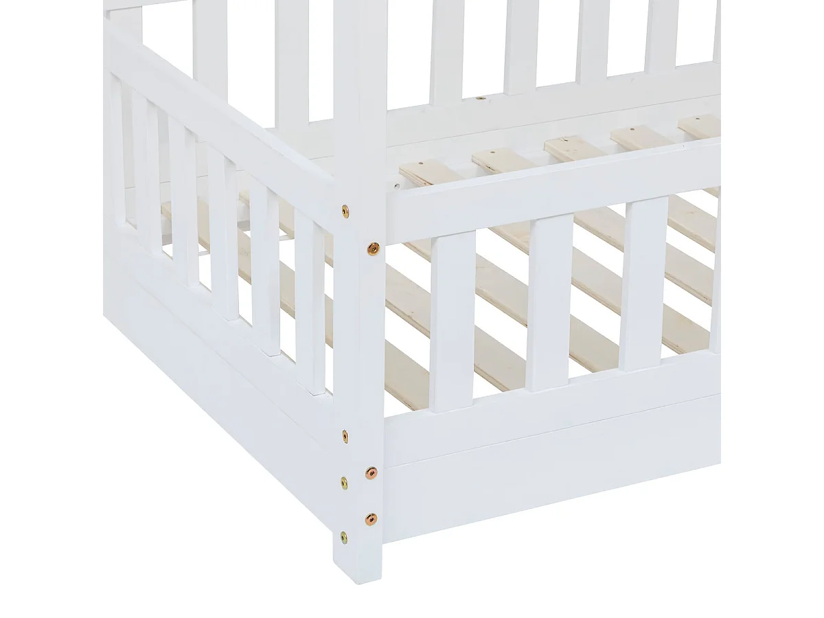 Lit cabane pour enfant en bois coloris blanc - Longueur 195 x Profondeur 98 x Hauteur 145,5 cm