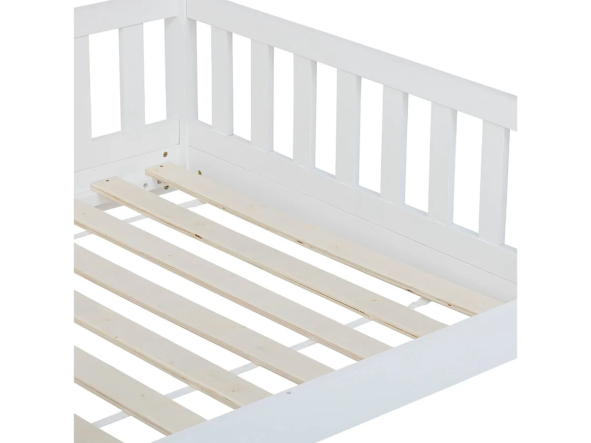 Lit cabane pour enfant en bois coloris blanc - Longueur 195 x Profondeur 98 x Hauteur 145,5 cm