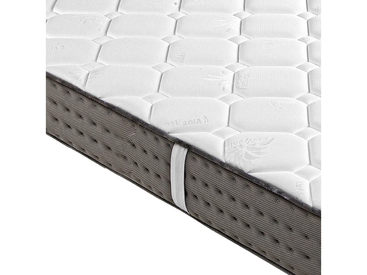 Ensemble Matelas CASTO 90x190 cm,en mousse haute densité, ferme, face été/hiver, épaisseur 20cm + sommier beige épaisseur 20cm