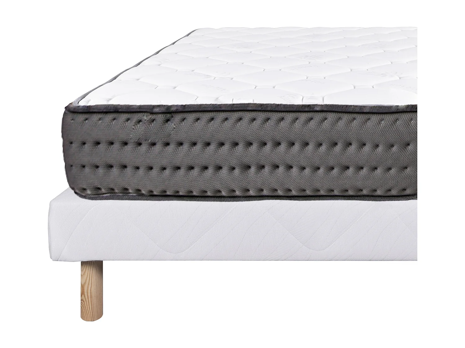 Ensemble Matelas CASTO 160x200 cm,en mousse haute densité, ferme, face été/hiver, épaisseur 20cm + sommier gris épaisseur 20cm