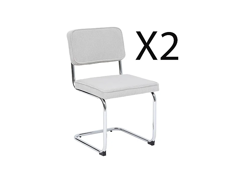 Lot de 2 chaises en velours coloris gris perle et pieds coloris chromé noir - Longueur 49 x Profondeur 57 x Hauteur 83 cm
