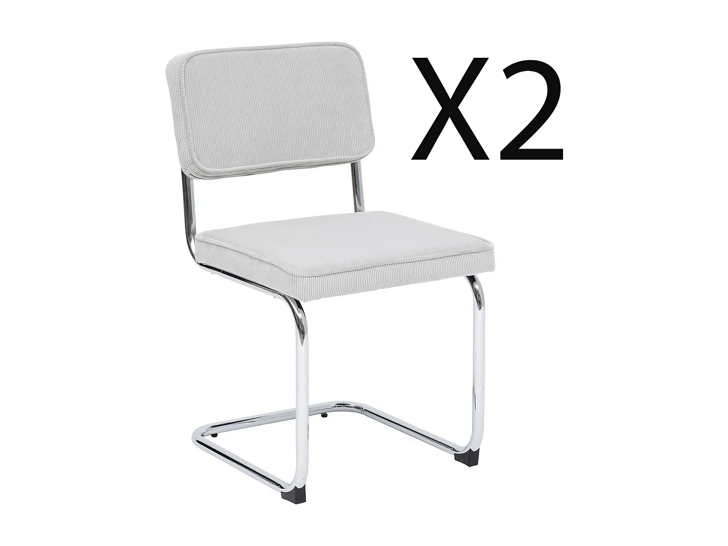 Lot de 2 chaises en velours coloris gris perle et pieds coloris chromé noir - Longueur 49 x Profondeur 57 x Hauteur 83 cm