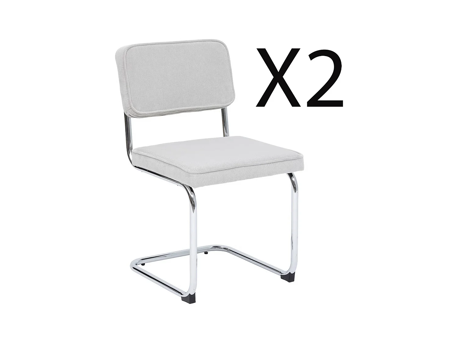 Lot de 2 chaises en velours coloris gris perle et pieds coloris chromé noir - Longueur 49 x Profondeur 57 x Hauteur 83 cm