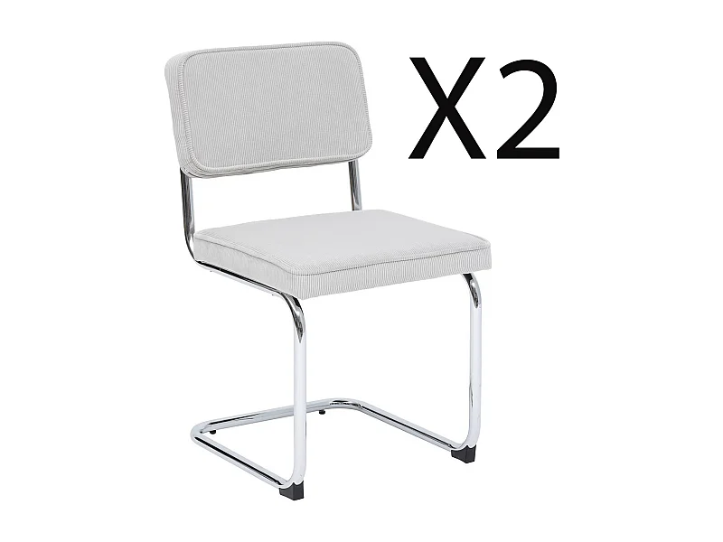Lot de 2 chaises en velours coloris gris perle et pieds coloris chromé noir - Longueur 49 x Profondeur 57 x Hauteur 83 cm