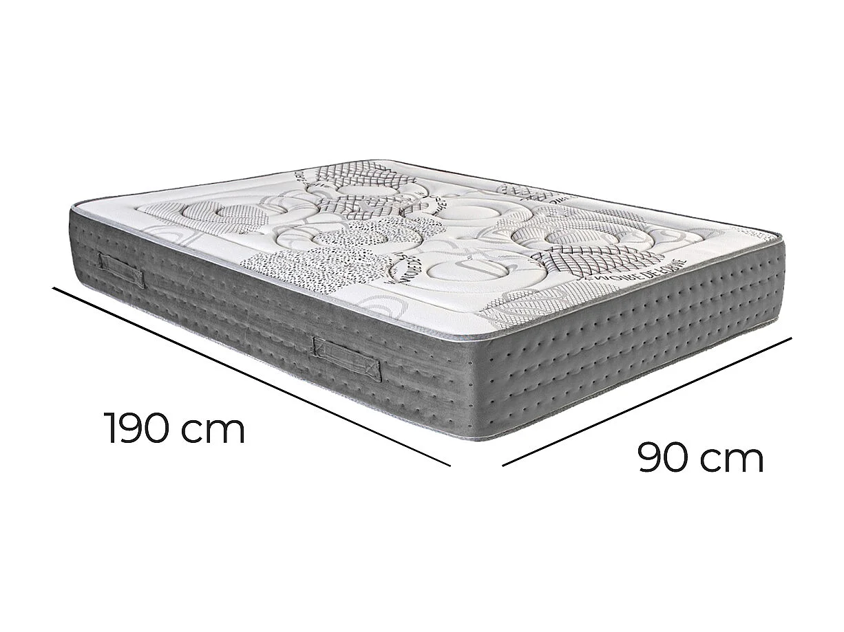 Matelas 90x190 cm RONA à ressorts ensachés, mousse mémoire de forme, indépendance du couchage, face été/hiver, épaisseur 26 cm