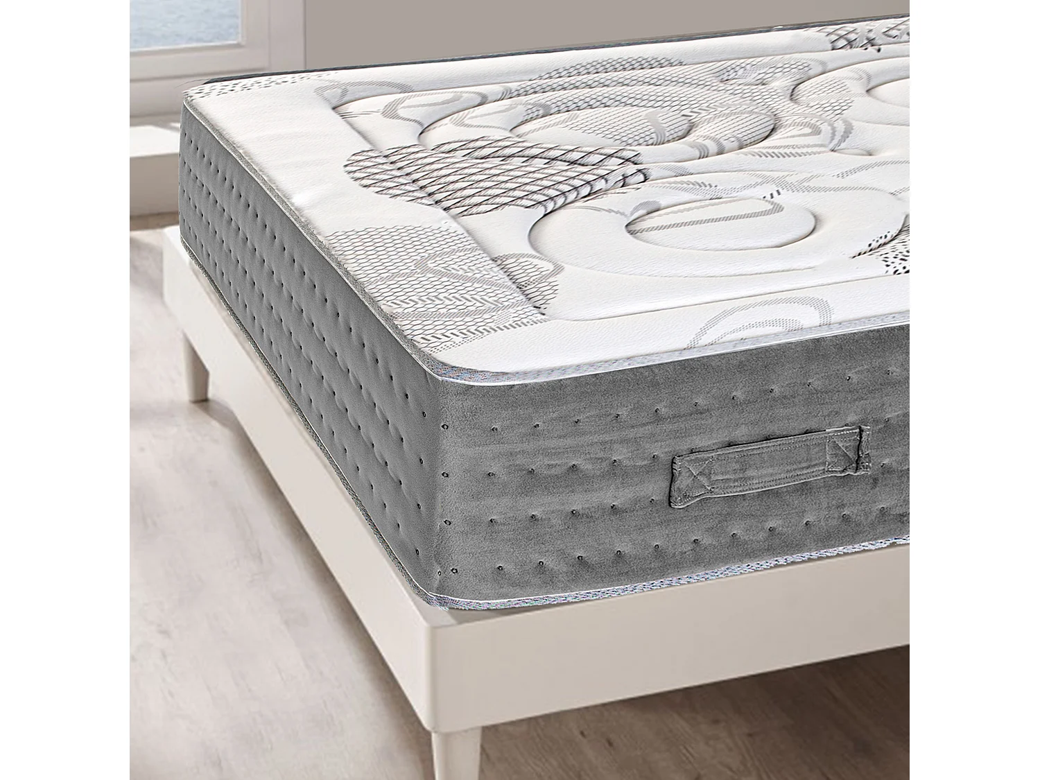 Matelas 90x190 cm RONA à ressorts ensachés, mousse mémoire de forme, indépendance du couchage, face été/hiver, épaisseur 26 cm