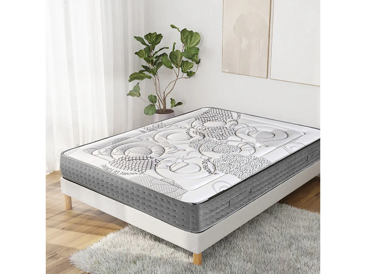 Matelas 90x190 cm RONA à ressorts ensachés, mousse mémoire de forme, indépendance du couchage, face été/hiver, épaisseur 26 cm