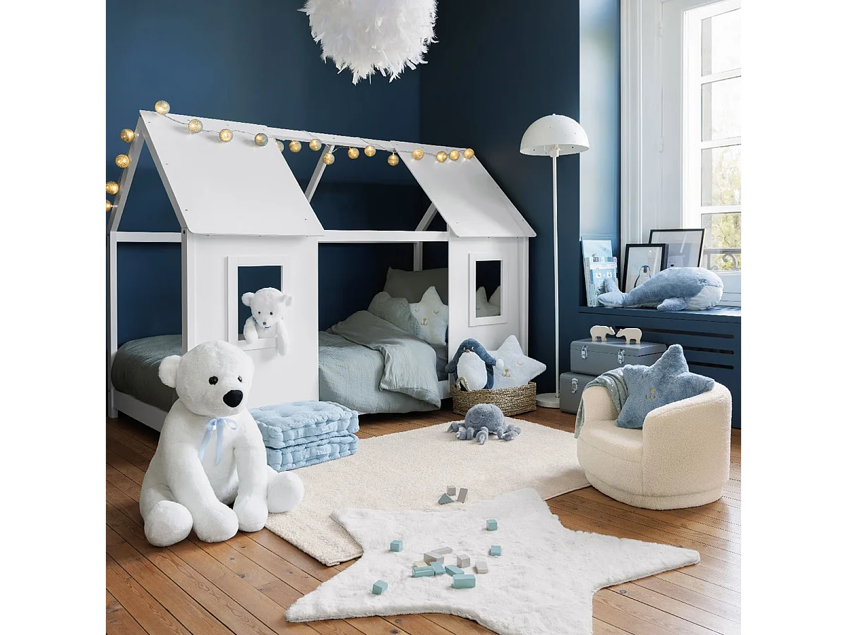 Fauteuil pour enfant en tissu et MDF coloris blanc- Longueur 41,5 x Profondeur 36 x Hauteur 45 cm