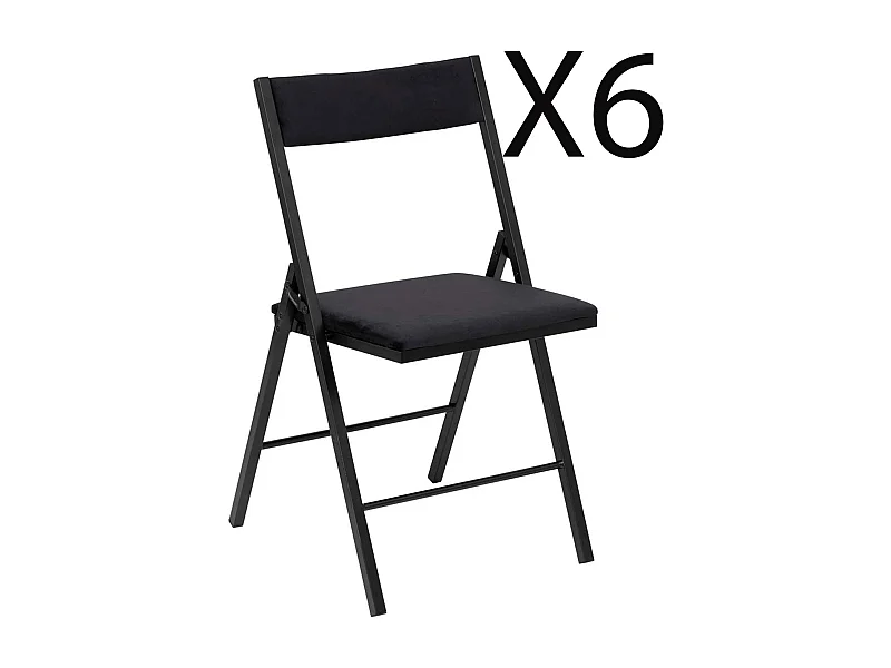 Lot de 6 chaises pliantes carrées en velours et fer coloris Gris Foncé - Longueur 47 x Profondeur 43 x Hauteur 79 cm