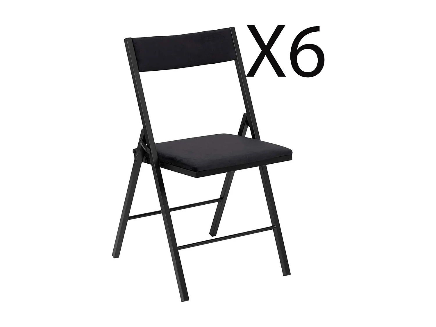 Lot de 6 chaises pliantes carrées en velours et fer coloris Gris Foncé - Longueur 47 x Profondeur 43 x Hauteur 79 cm