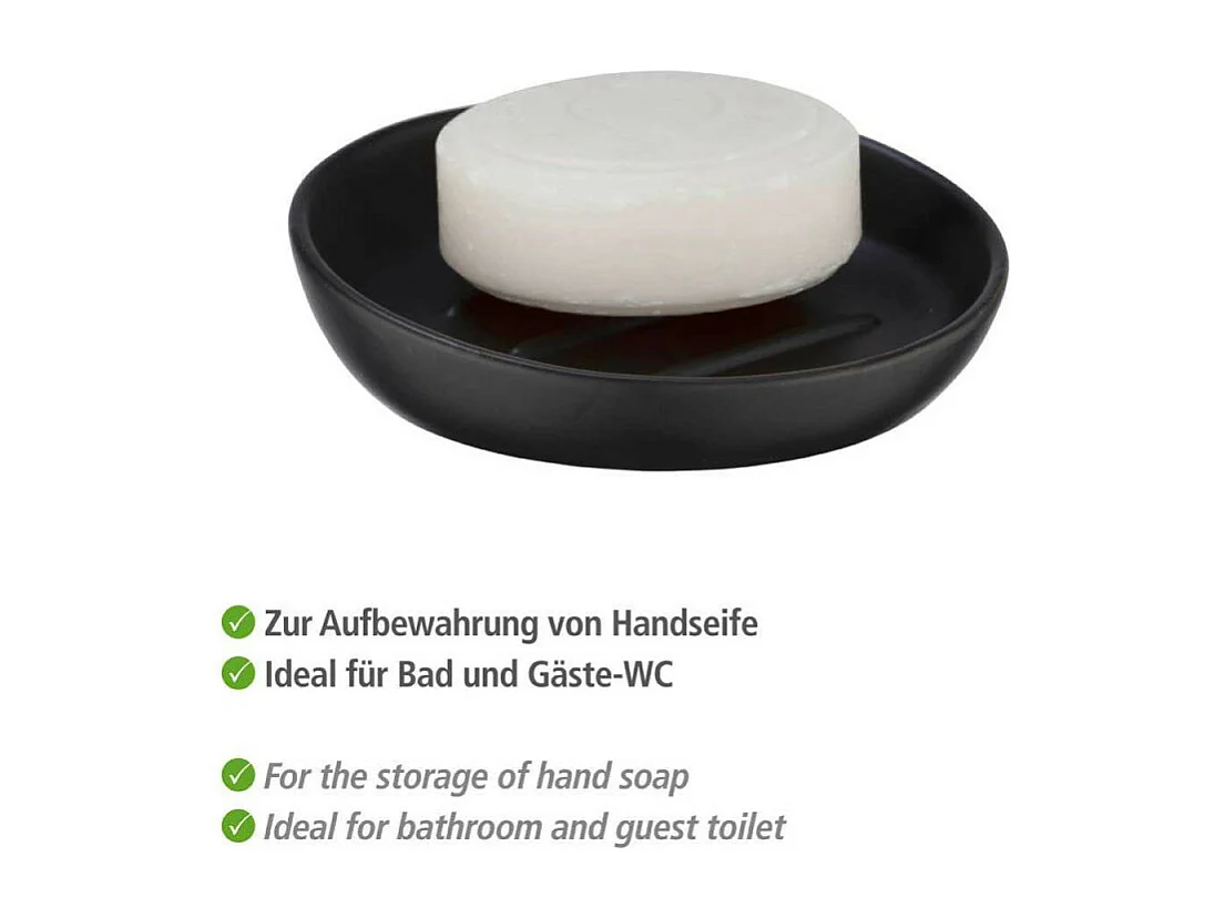 Porte-savon en céramique "Badi" - Noir - D 11,5 x 3 cm