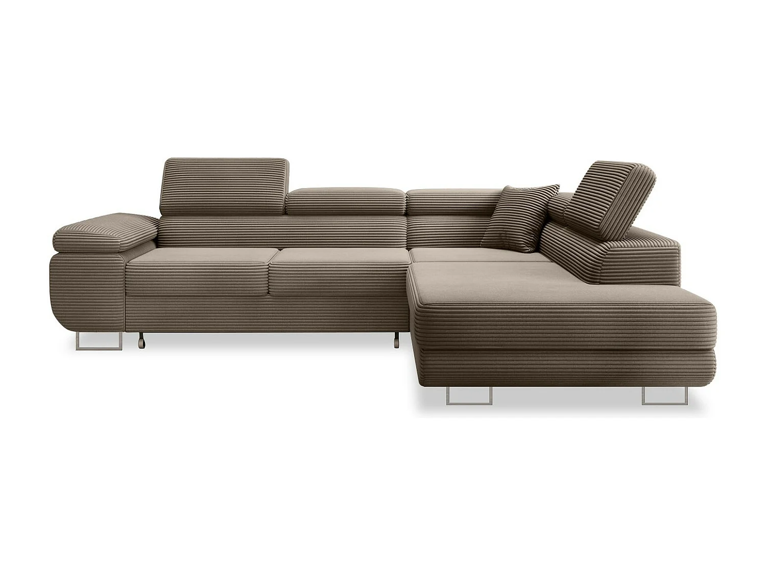 Canapé d'angle droit convertible Marius velours côtelé Taupe