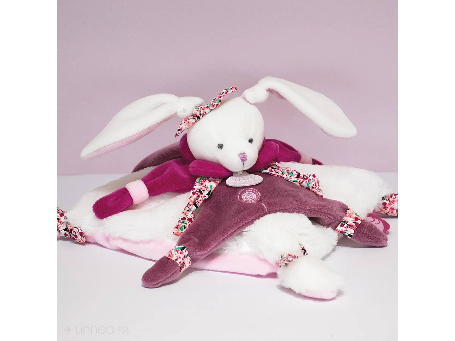 Doudou plat lapin 27 cm collection LAPIN CERISE rose
