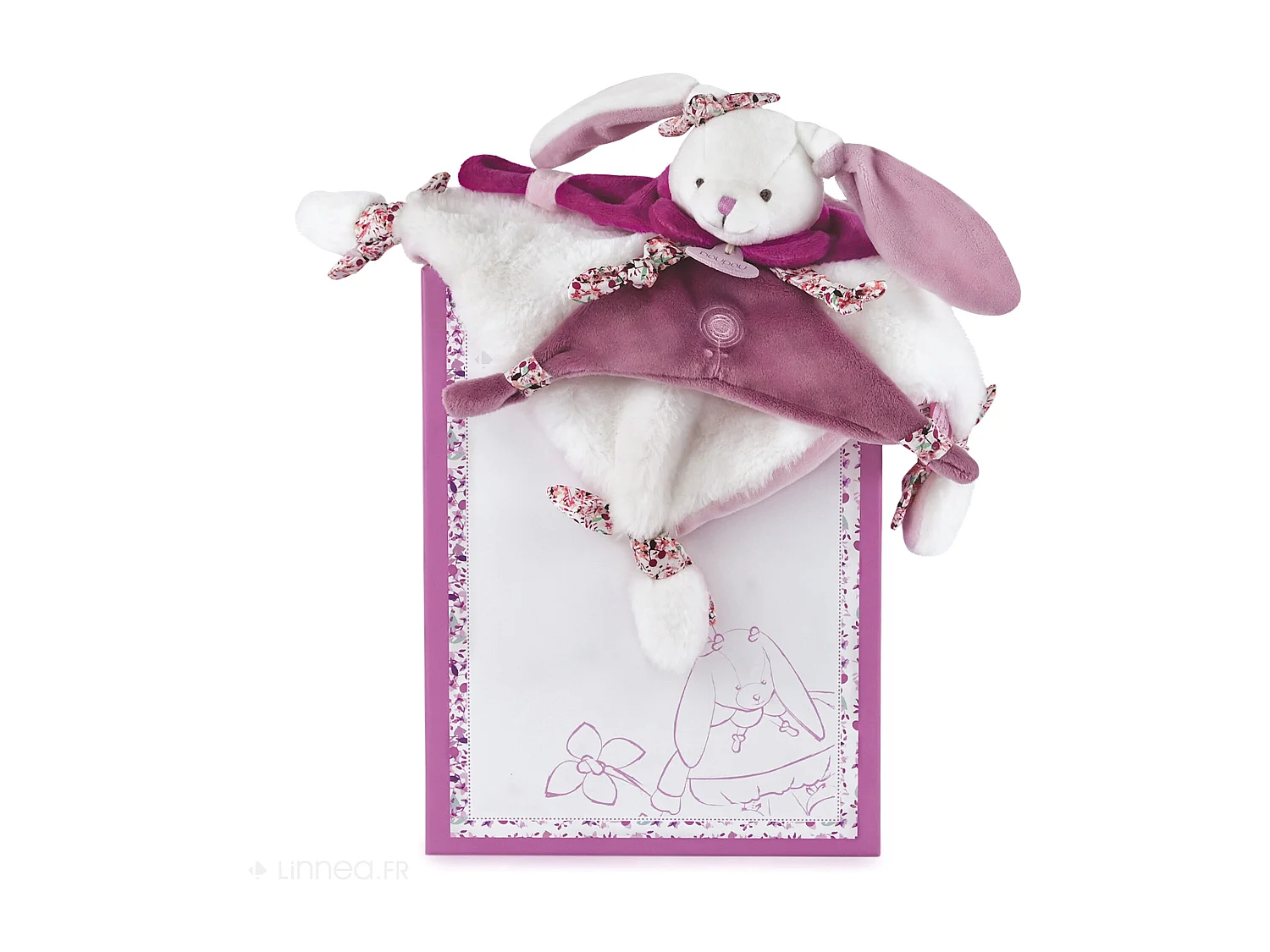 Doudou plat lapin 27 cm collection LAPIN CERISE rose