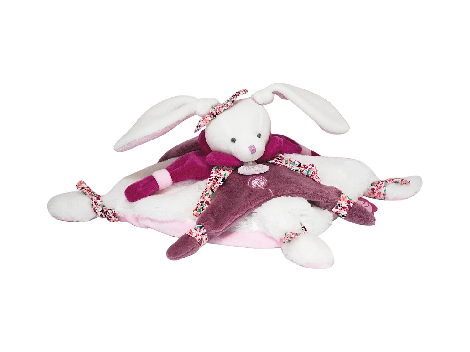Doudou plat lapin 27 cm collection LAPIN CERISE rose