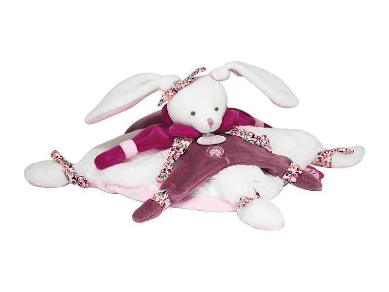 Doudou plat lapin 27 cm collection LAPIN CERISE rose