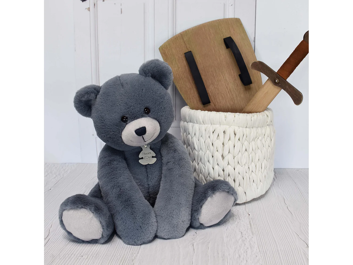 Peluche 35 cm en 100% polyester collection OSCAR ours bleu jean
