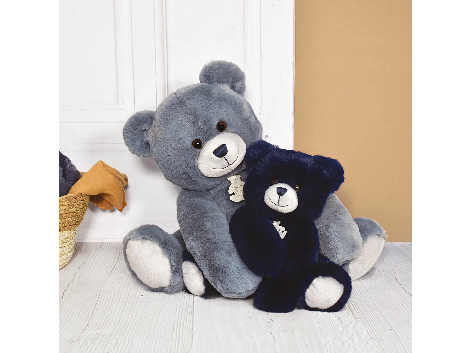 Peluche 35 cm en 100% polyester collection OSCAR ours bleu jean