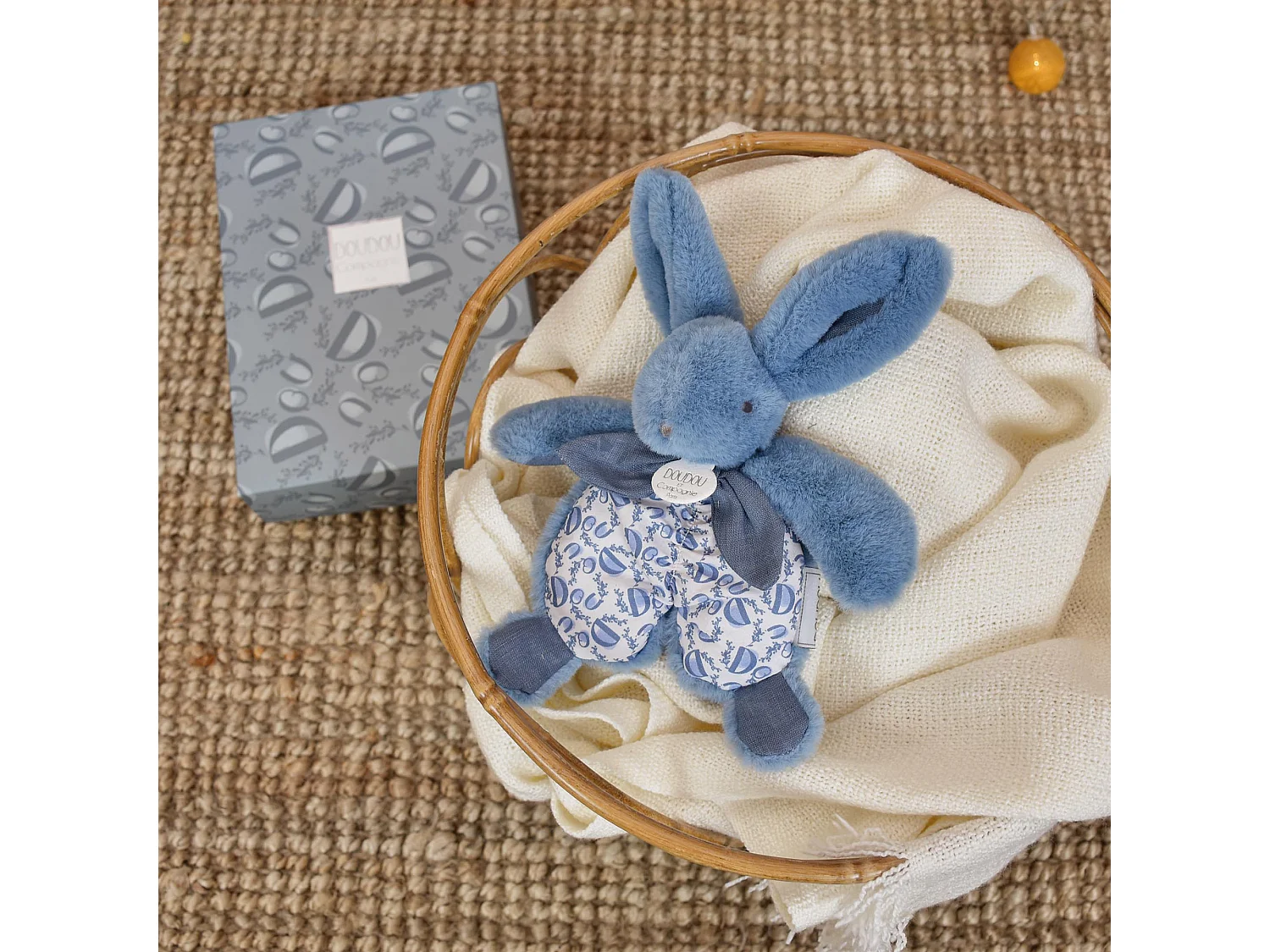 Doudou lapin 18 cm polyester collection LAPIN DOUDOU bleu