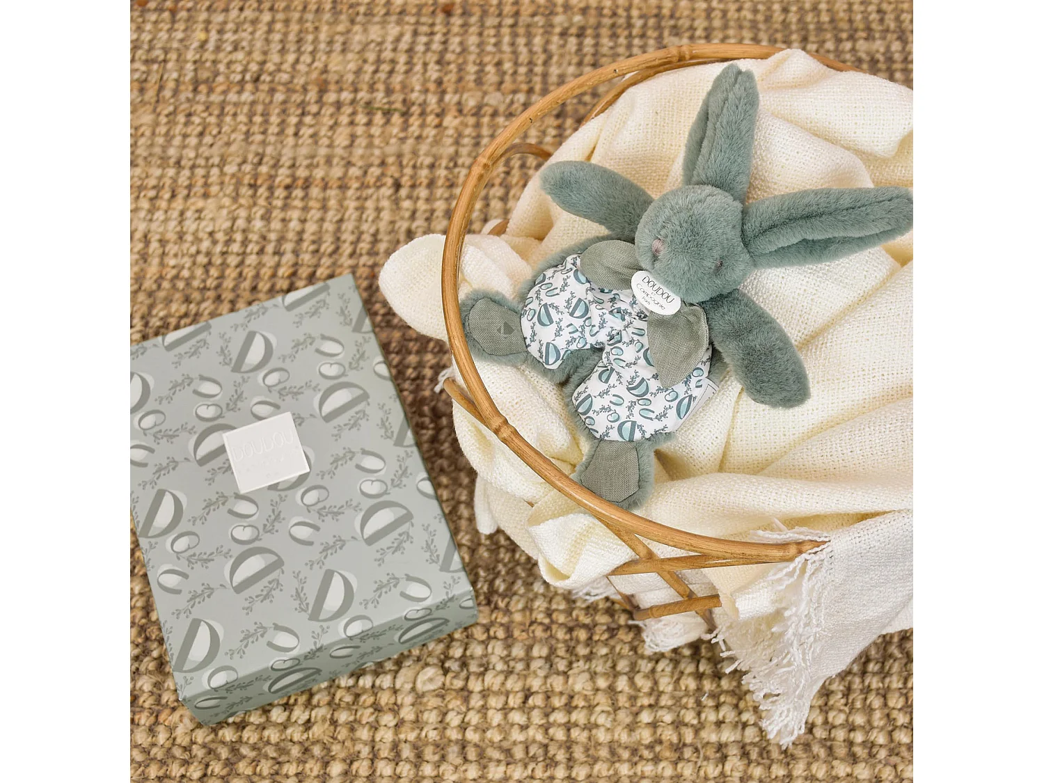 Doudou lapin 18 cm polyester collection LAPIN DOUDOU Vert sauge