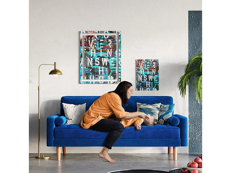 Modernes 2 -Seter -Blue -Samt -Sofa, gepolsterte Armlehnen, Massivholz, weiches Holz, 143x77x86cm