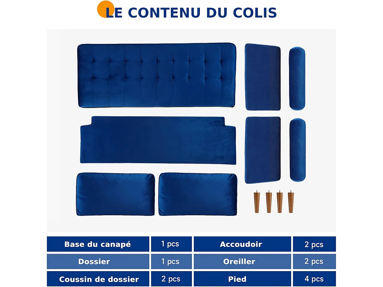 Modernes 2 -Seter -Blue -Samt -Sofa, gepolsterte Armlehnen, Massivholz, weiches Holz, 143x77x86cm