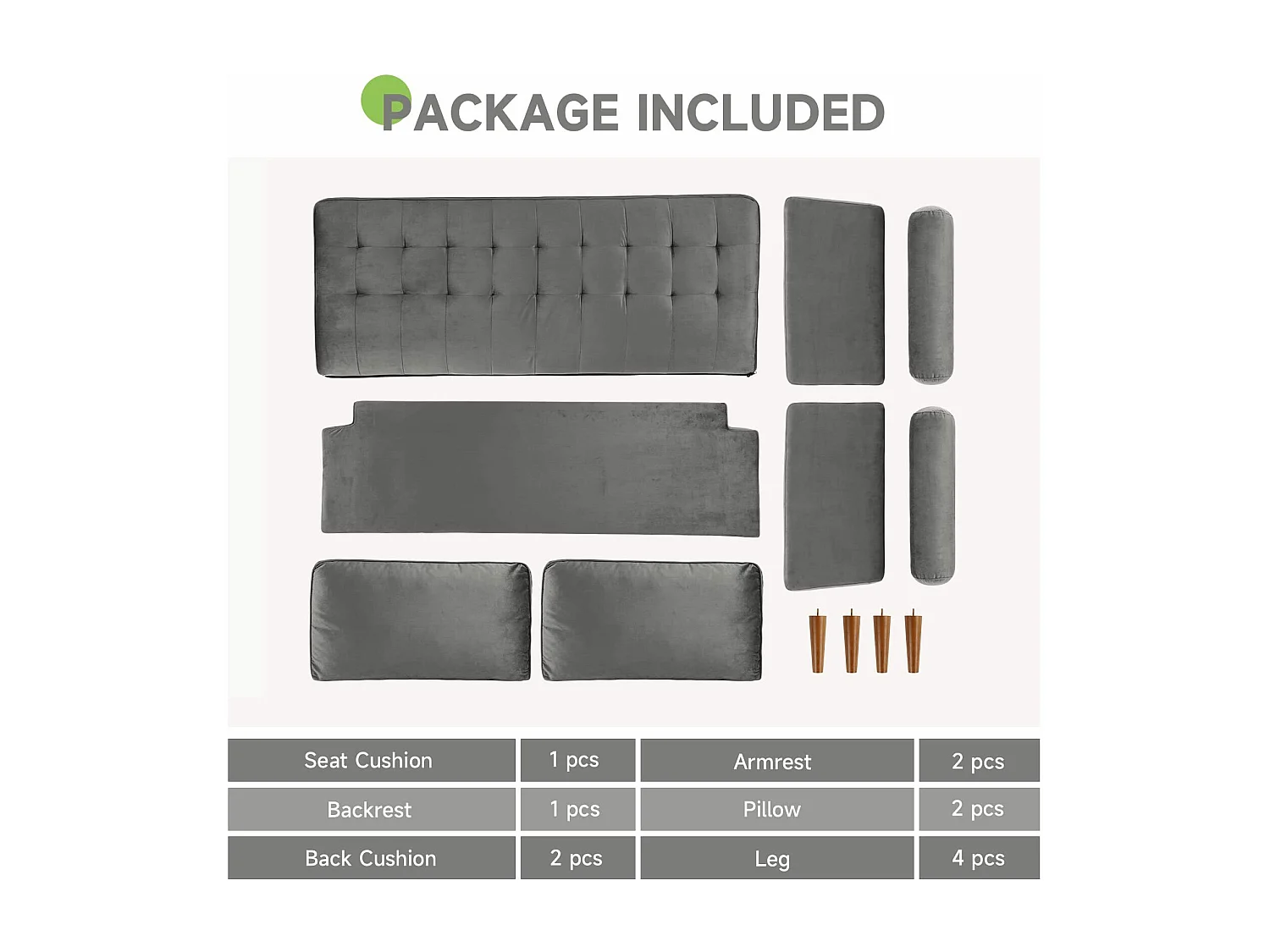 Canapé Moderne en Velours Gris 2 Places, Accoudoirs Rembourrés, Pieds en Bois Massif, Moelleux, 143x77x86cm