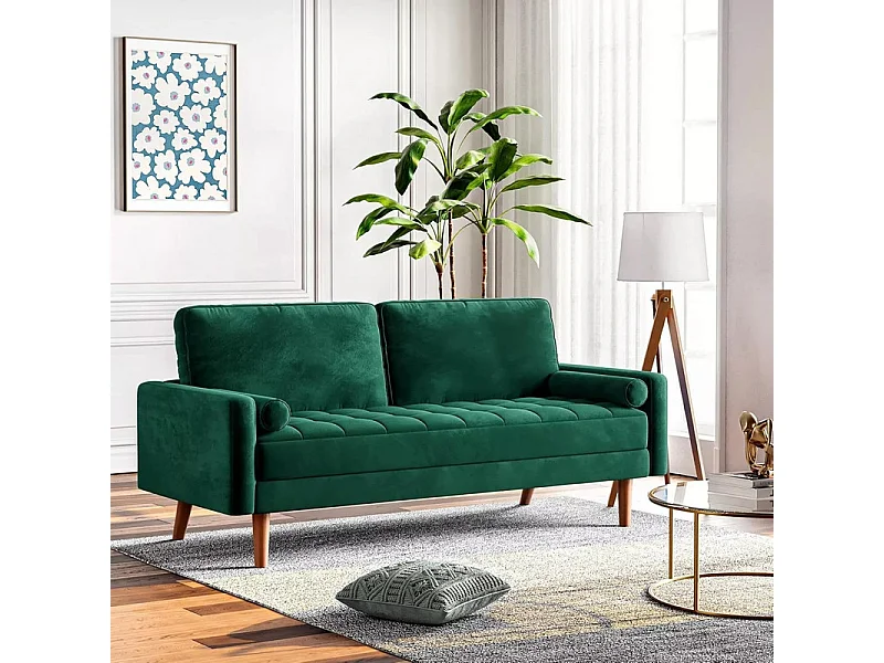 Sofá de terciopelo verde de 2 salones modernos, reposabrazos acolchados, madera maciza, madera blanda, 143x77x86cm