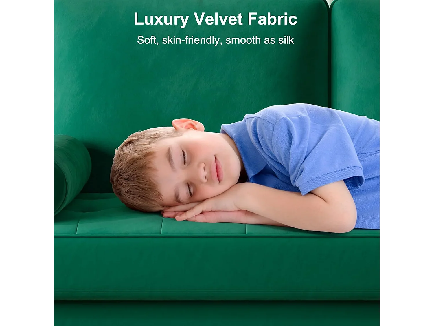 Divano in velluto verde moderno a 2 usatro, braccioli imbottiti, legno massiccio, legno morbido, 143x77x86cm