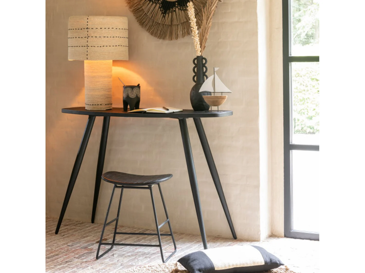 Console Ovale en Bois "Teck" 120cm Noir