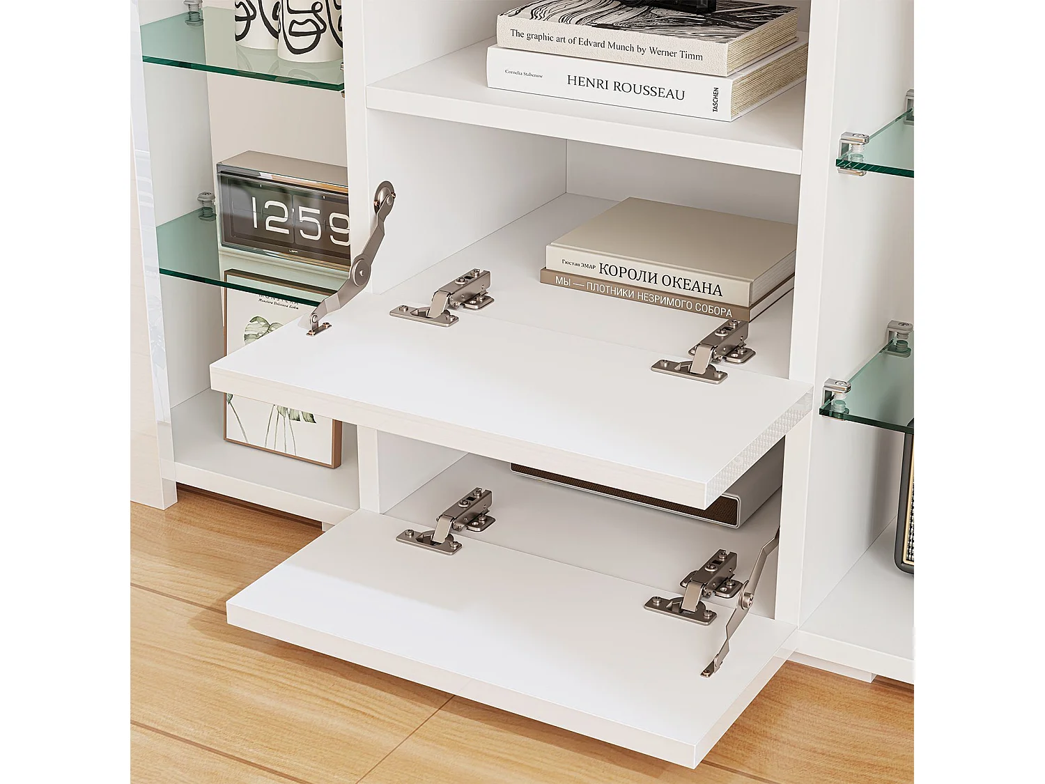 Modern tv-hoekmeubel met LED-licht, modern hoogglans wit tv-meubel, 9 vakken, woonkamermeubilair 100x40x68CM