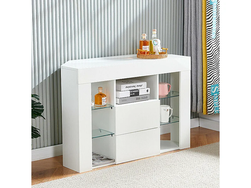 Mobili moderni angolari con luce a LED, moderna panca TV bianca bianca, 9 scomparti, mobili per soggiorno 100x40x68cm