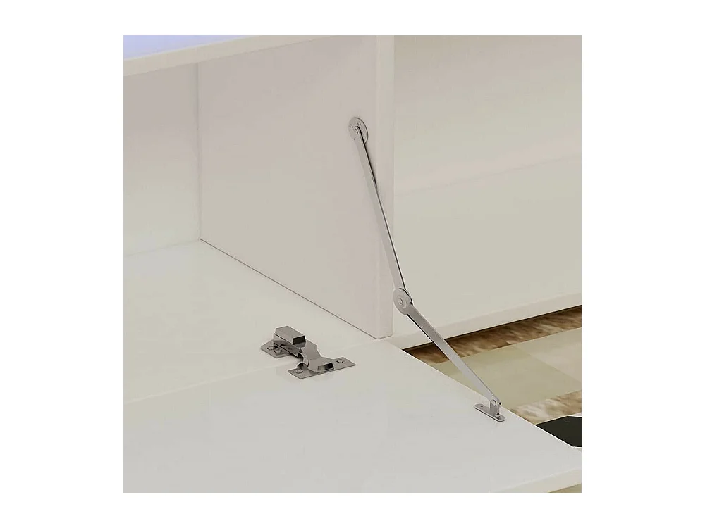 Meuble TV Blanc Brillant avec LED Lumière, 3 Portes, Etagère en Verre, Banc TV Moderne, Buffet Salon, 135x35x70cm