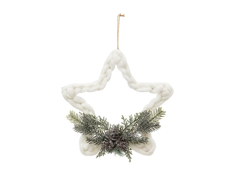 Suspension de Noël Etoile en Laine tressée Branches et Pommes de Pin H 30 cm