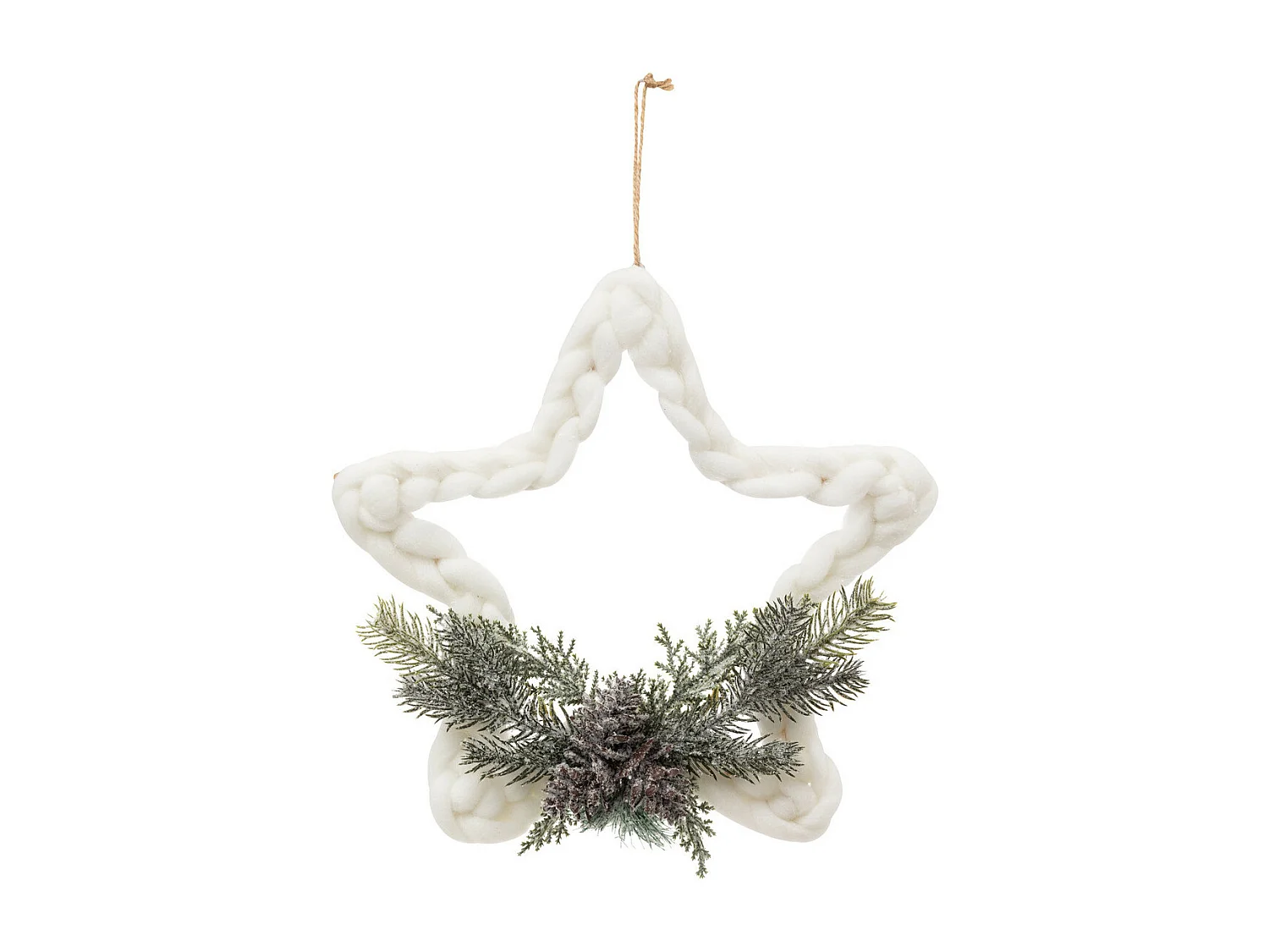 Suspension de Noël Etoile en Laine tressée Branches et Pommes de Pin H 30 cm