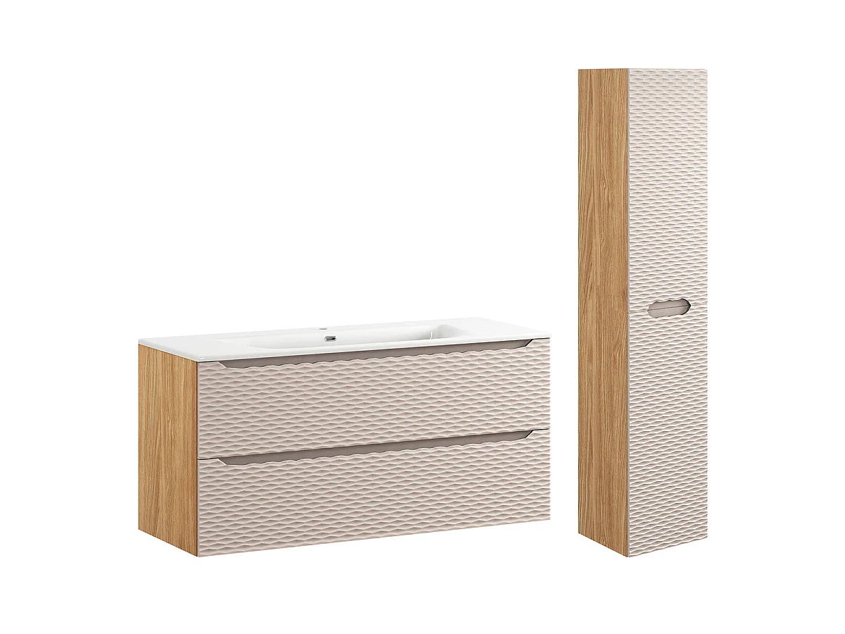 Set 120cm enkele wastafel 2 laden Elora sokkel Beige hout