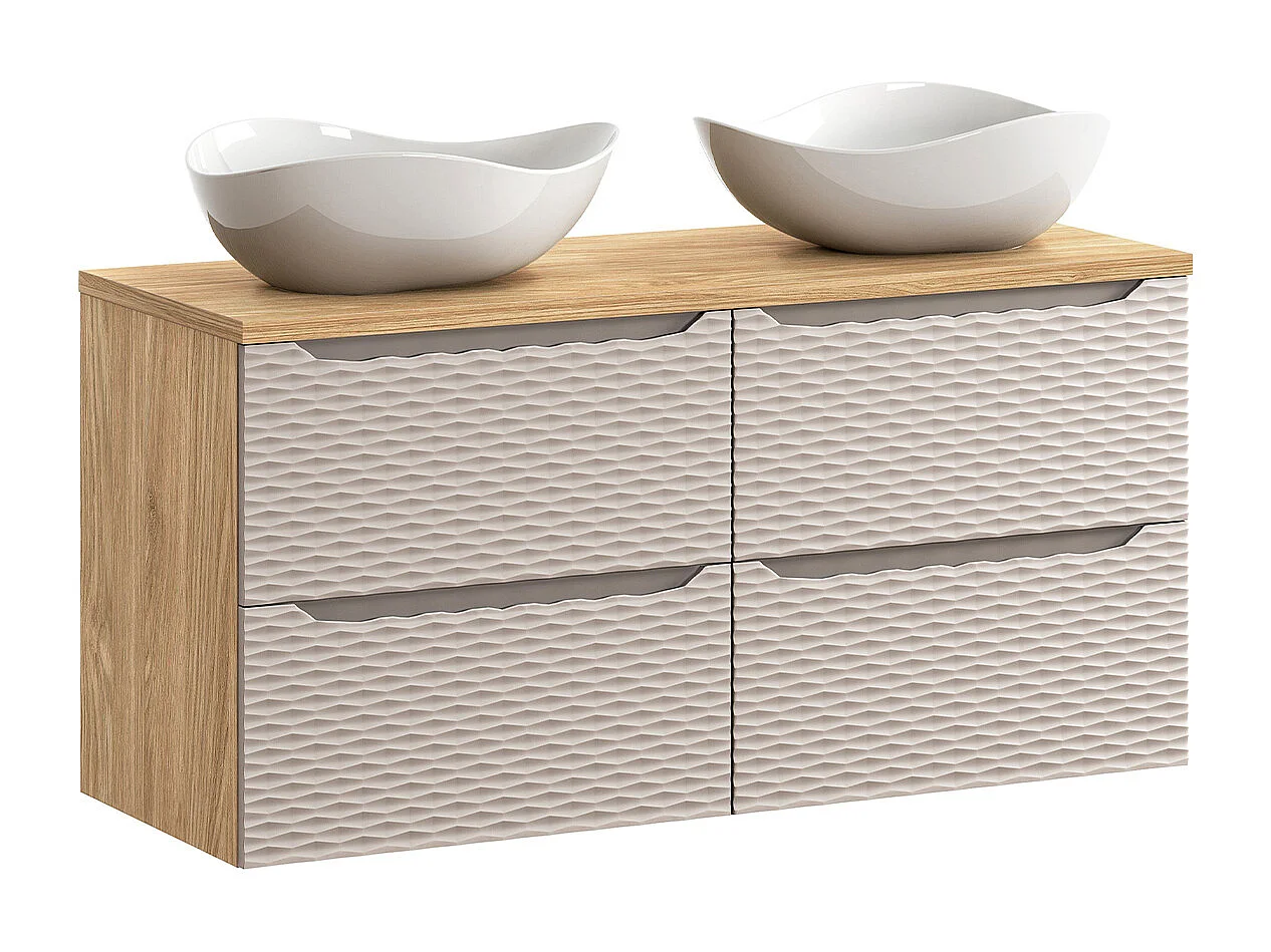 Ensemble meuble double vasque 120cm 4 tiroirs et colonne Elora Beige et bois Cloud
