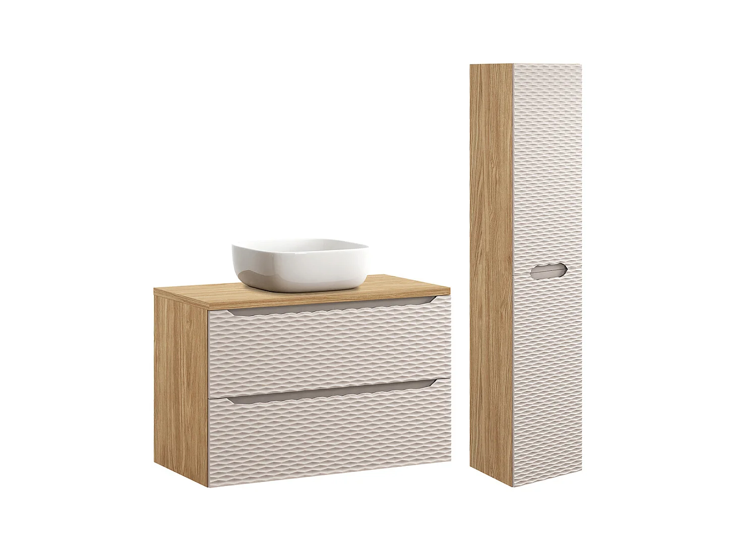 Ensemble meuble simple vasque 90cm et colonne Elora Beige et bois