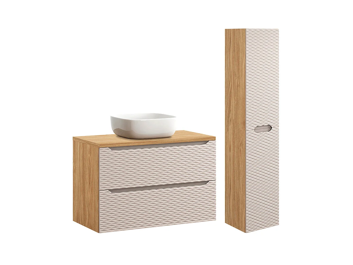Elora Beige en hout enkele wastafel 90cm en sokkel