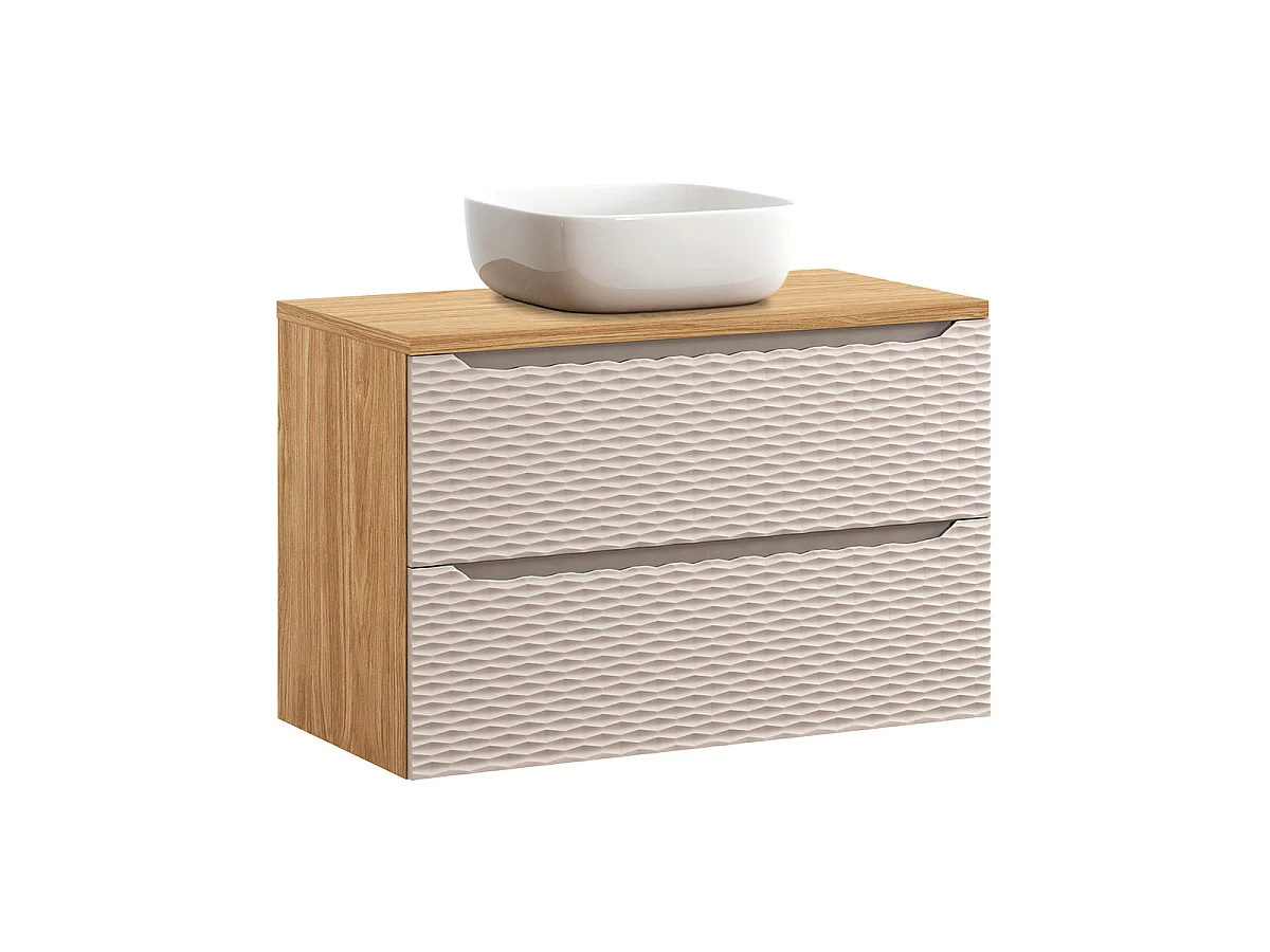 Elora Beige en hout enkele wastafel 90cm en sokkel