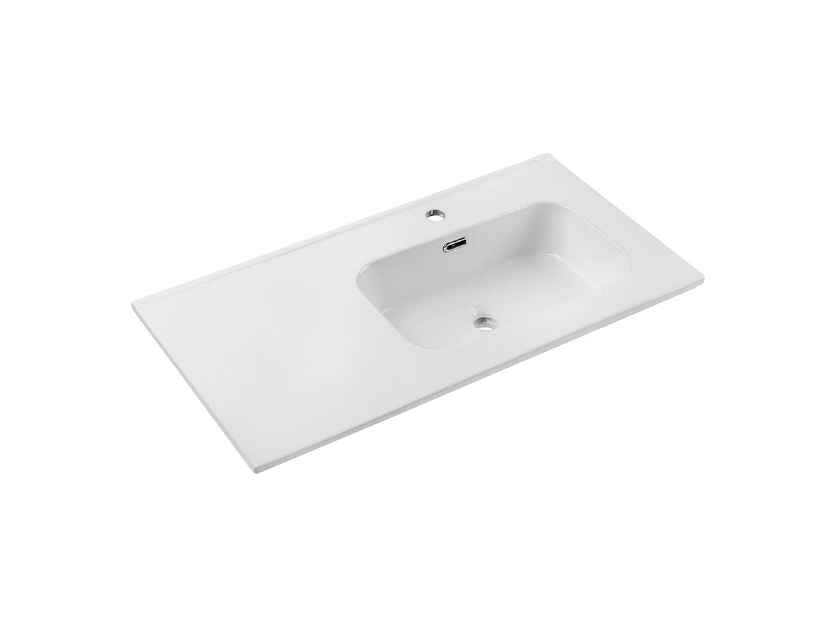Ensemble meuble simple vasque encastrée droite 90cm et colonne Elora Beige et bois