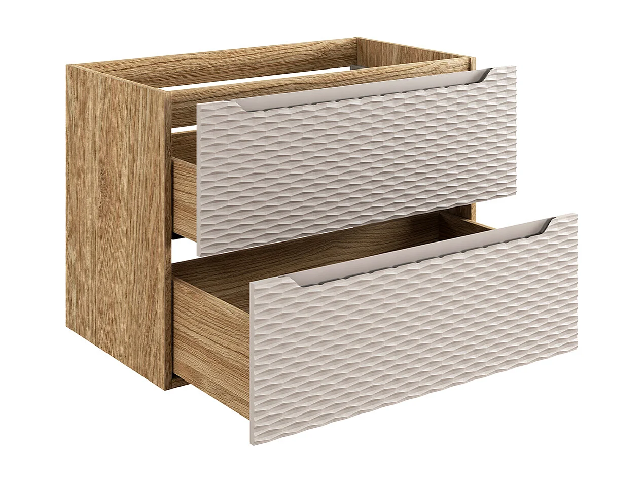 Ensemble meuble simple vasque encastrée 80cm et colonne Elora Beige et bois