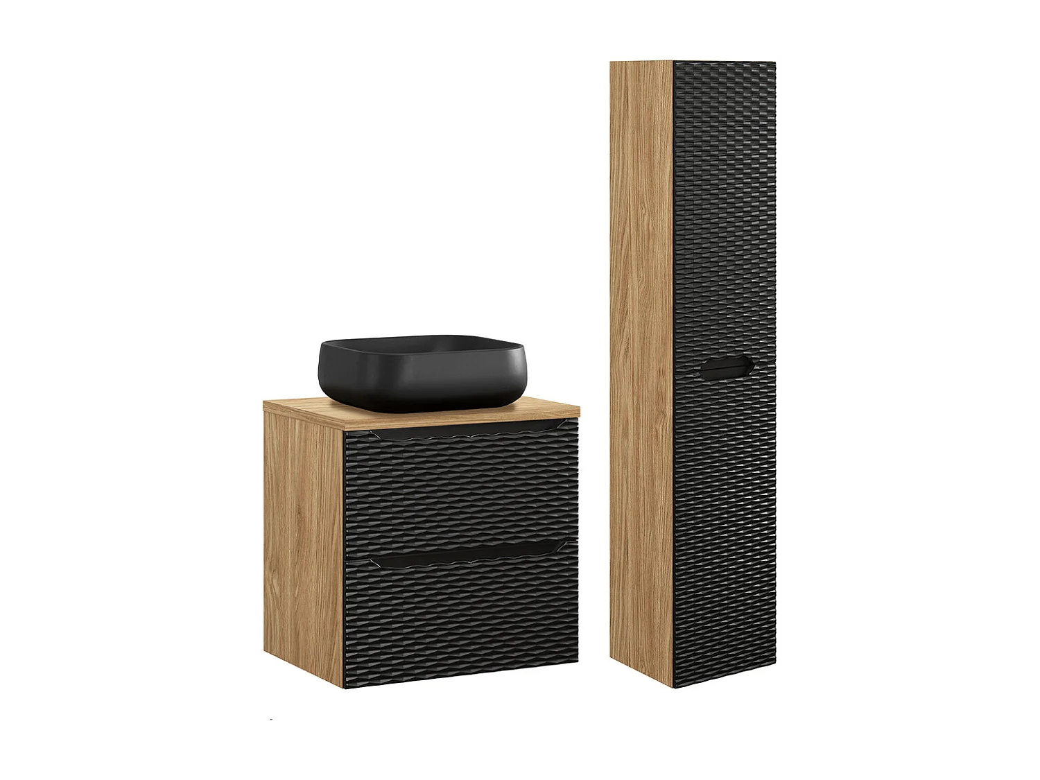 Ensemble meuble simple vasque 60cm et colonne Elora Noir et bois