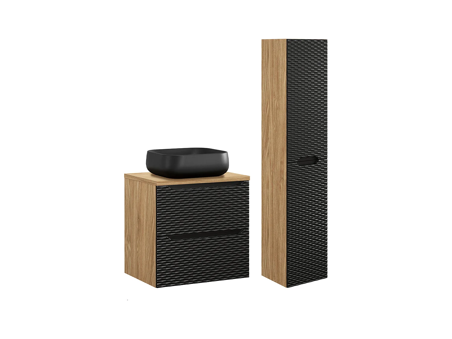 Ensemble meuble simple vasque 60cm et colonne Elora Noir et bois