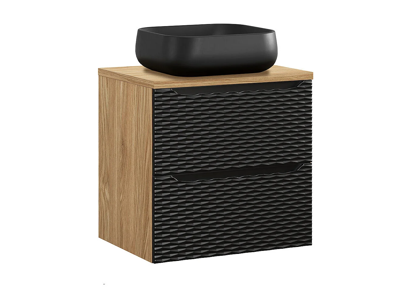 Conjunto de muebles lavabo individual 60cm y columna Elora Negro y madera