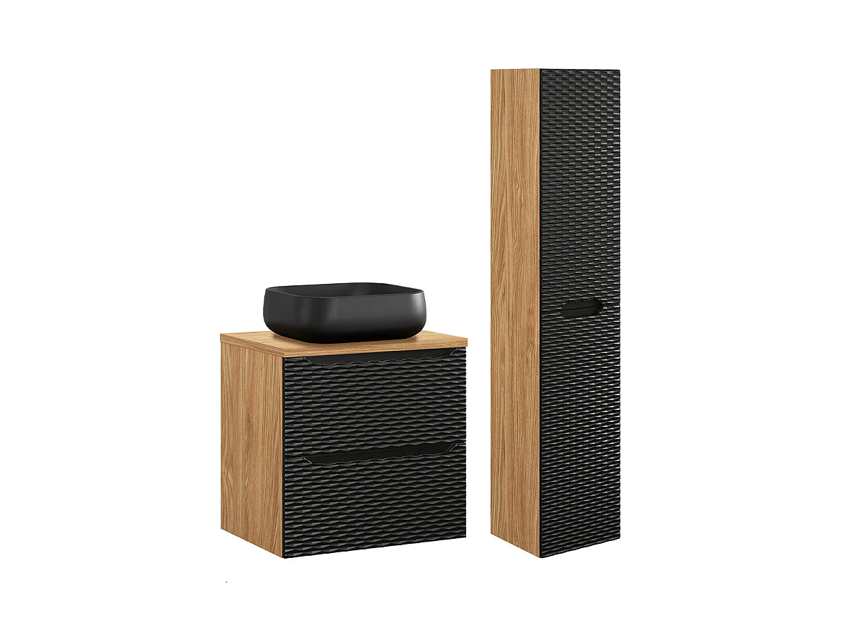 Ensemble meuble simple vasque 60cm et colonne Elora Noir et bois